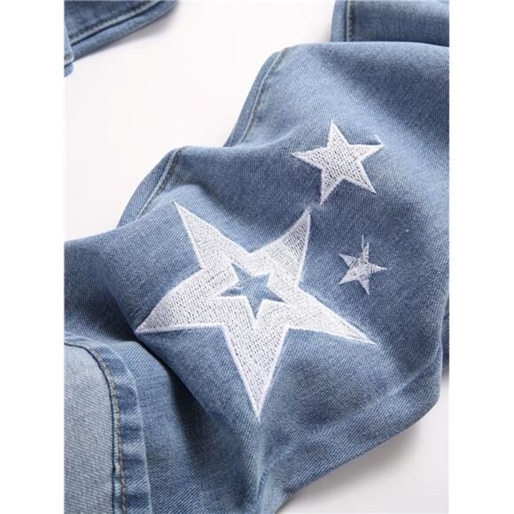 NWT Men's Light Wash Distressed Star Print Jeans - Picture 4 of 9